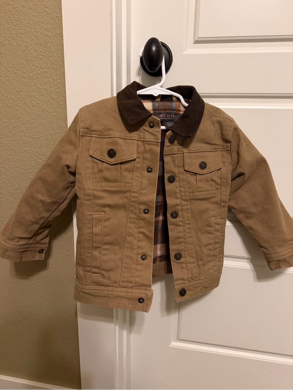 Cody James Tan Canvas Trucker Jacket with Dark Brown Collar